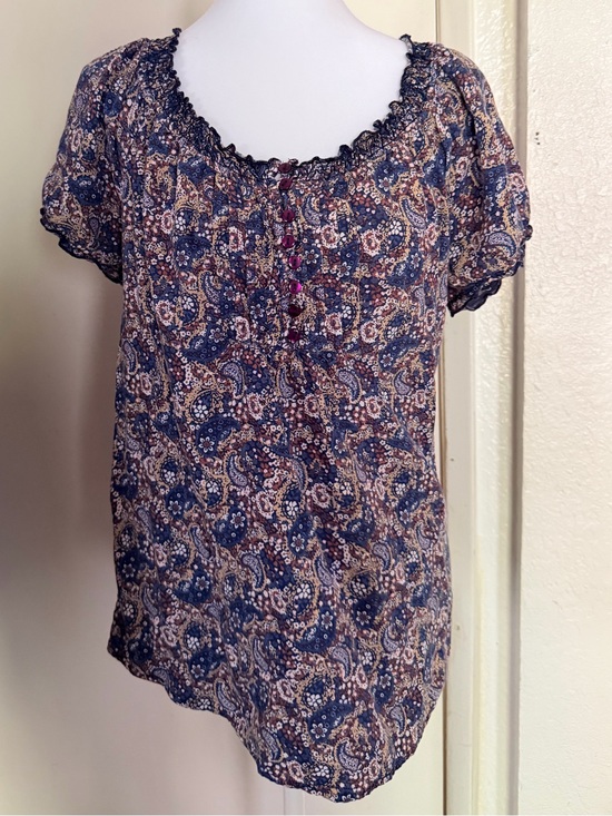 Faded Glory Tops - Faded Glory Navy Paisley Short Sleeve Peasant Blouse